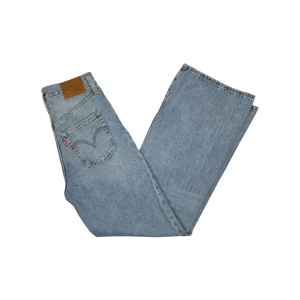 Levi's Women's 25 X 32 Ribcage Wide Leg Bell Flare Jeans Blue Denim Red tab - Picture 2 of 10